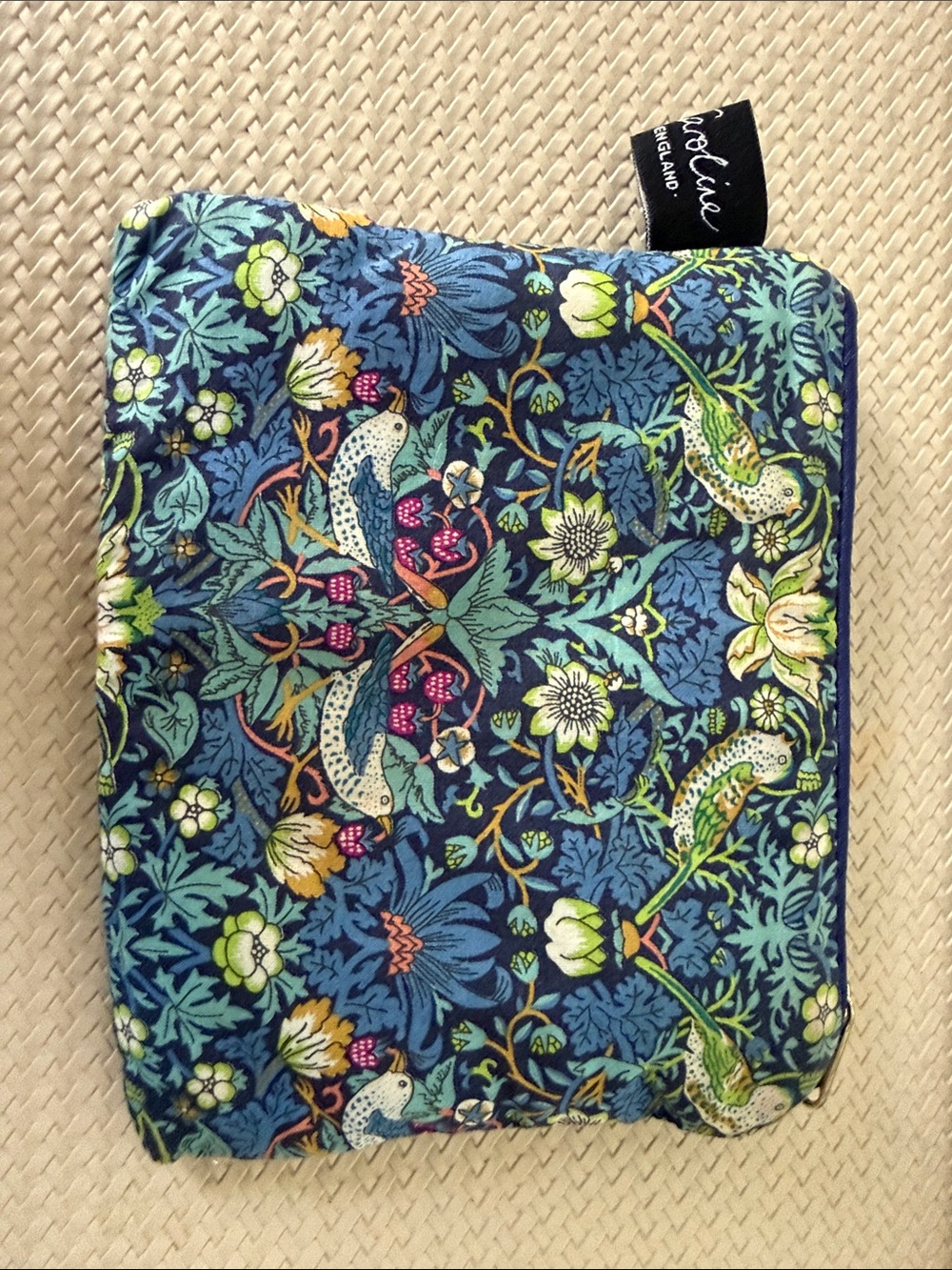Navy Floral Zip Pouch with Bright Pink lining